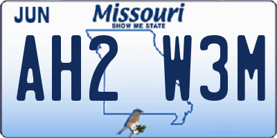 MO license plate AH2W3M