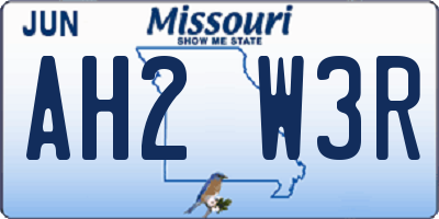 MO license plate AH2W3R