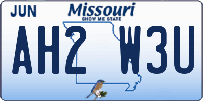 MO license plate AH2W3U