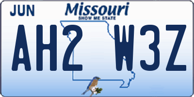 MO license plate AH2W3Z