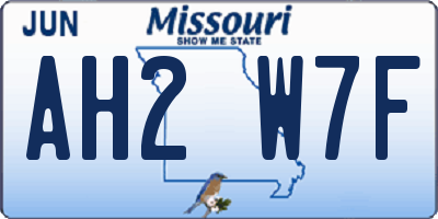 MO license plate AH2W7F
