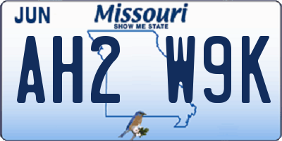 MO license plate AH2W9K