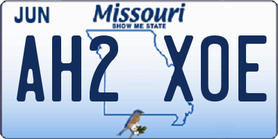 MO license plate AH2X0E