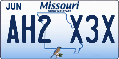 MO license plate AH2X3X
