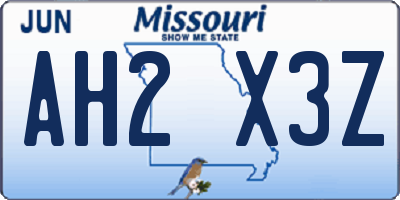 MO license plate AH2X3Z