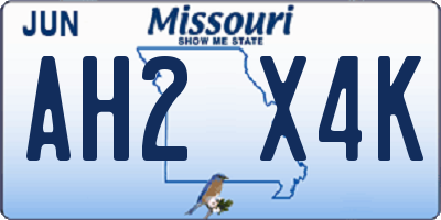 MO license plate AH2X4K