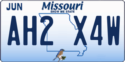 MO license plate AH2X4W