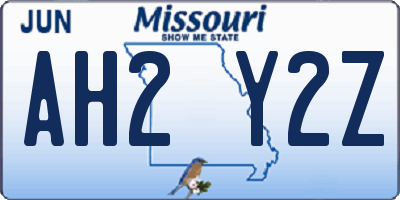 MO license plate AH2Y2Z