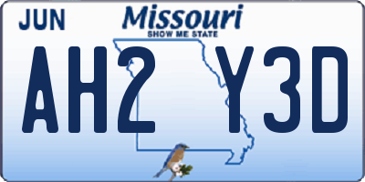 MO license plate AH2Y3D