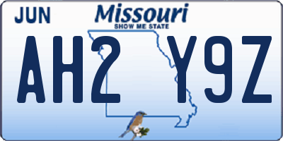 MO license plate AH2Y9Z