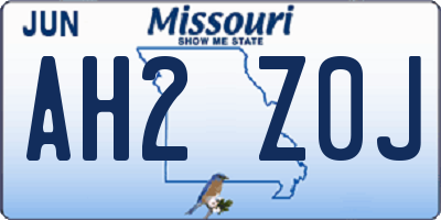 MO license plate AH2Z0J