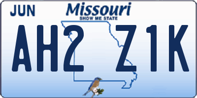 MO license plate AH2Z1K