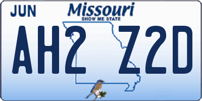 MO license plate AH2Z2D