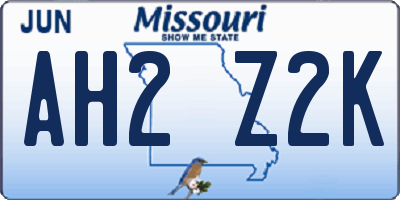 MO license plate AH2Z2K