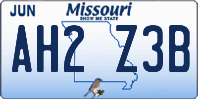 MO license plate AH2Z3B