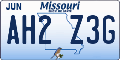 MO license plate AH2Z3G
