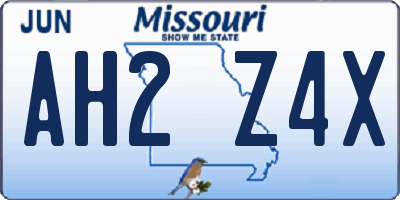 MO license plate AH2Z4X