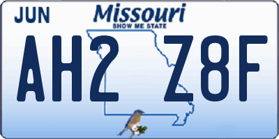 MO license plate AH2Z8F