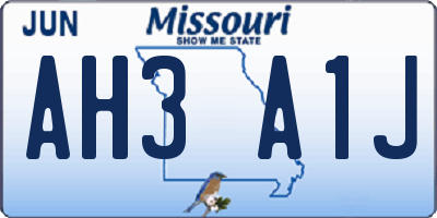 MO license plate AH3A1J