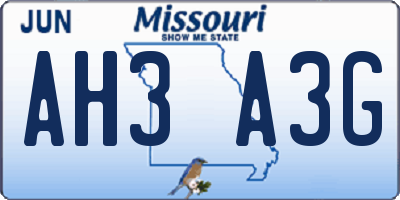 MO license plate AH3A3G