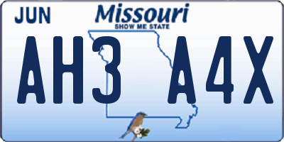 MO license plate AH3A4X