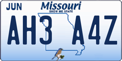 MO license plate AH3A4Z