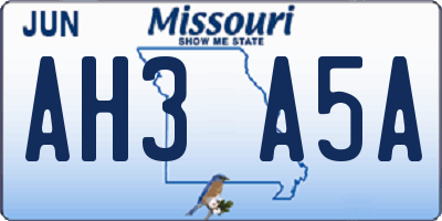 MO license plate AH3A5A