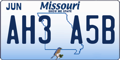 MO license plate AH3A5B
