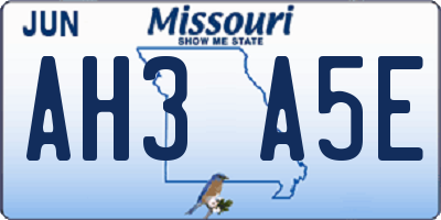 MO license plate AH3A5E
