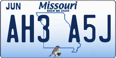 MO license plate AH3A5J