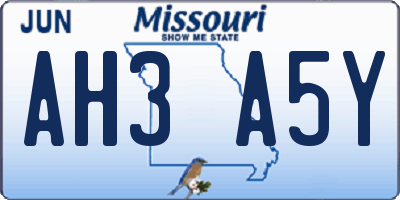 MO license plate AH3A5Y