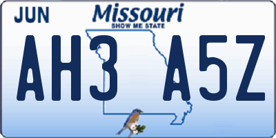 MO license plate AH3A5Z