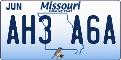 MO license plate AH3A6A