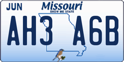 MO license plate AH3A6B