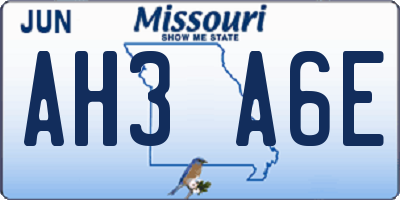 MO license plate AH3A6E