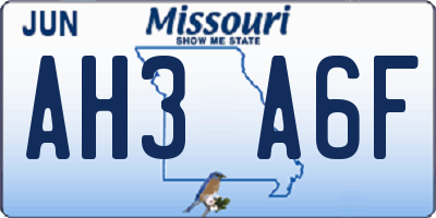MO license plate AH3A6F