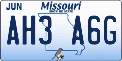MO license plate AH3A6G