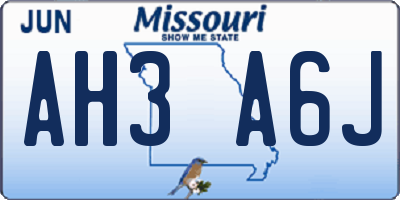 MO license plate AH3A6J