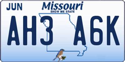 MO license plate AH3A6K