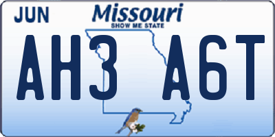 MO license plate AH3A6T