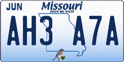MO license plate AH3A7A