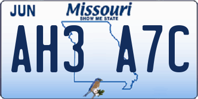 MO license plate AH3A7C