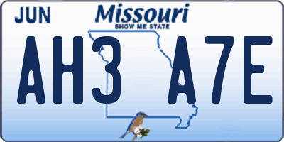 MO license plate AH3A7E