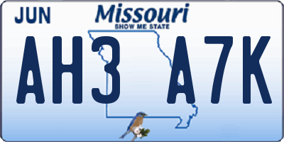 MO license plate AH3A7K