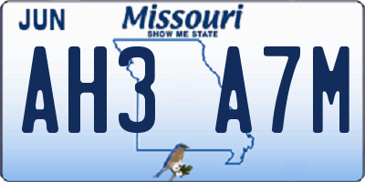 MO license plate AH3A7M