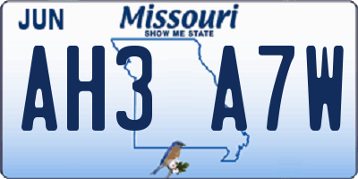 MO license plate AH3A7W
