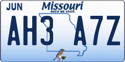 MO license plate AH3A7Z