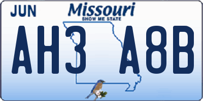 MO license plate AH3A8B