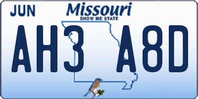 MO license plate AH3A8D