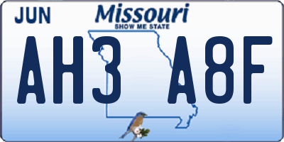 MO license plate AH3A8F